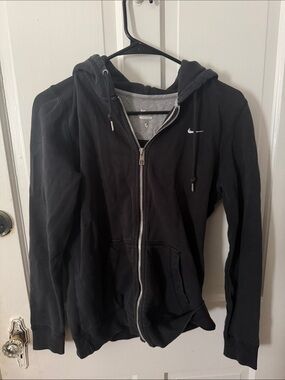 Nike Black Zip-Up Hoodie with Small White Swoosh